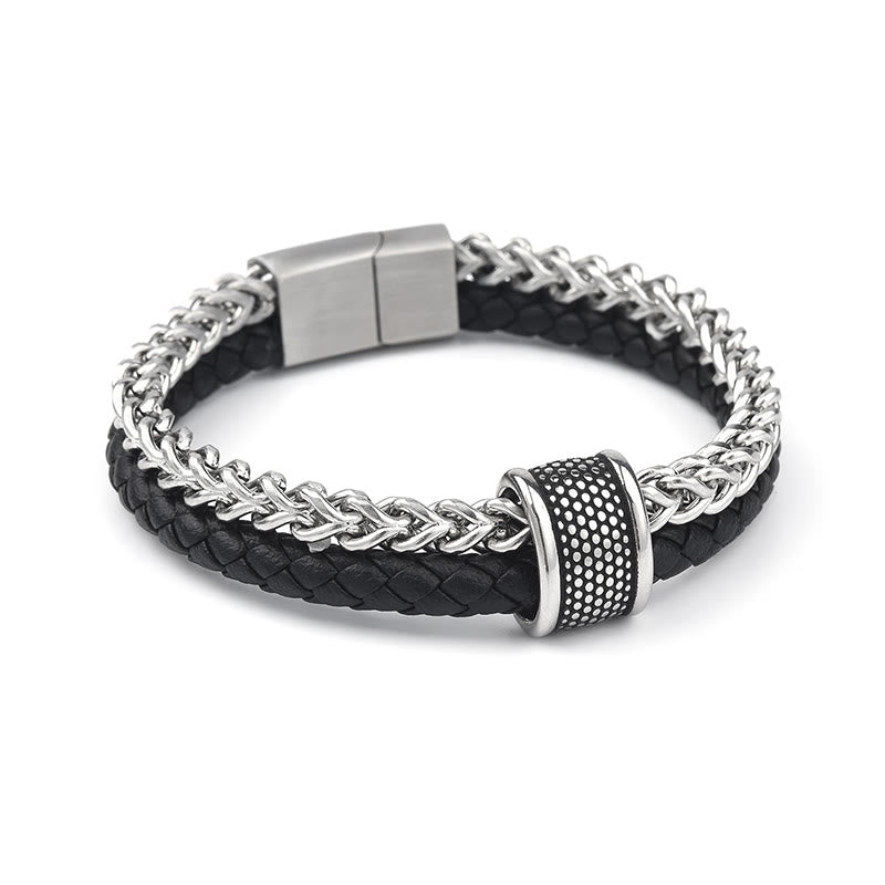 Buddha Stones Leder-Doppelschicht-Armband aus Titanstahl mit magnetischer Schnalle - image 3