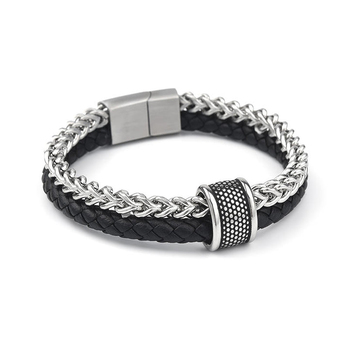 Buddha Stones Leder-Doppelschicht-Armband aus Titanstahl mit magnetischer Schnalle - image 3