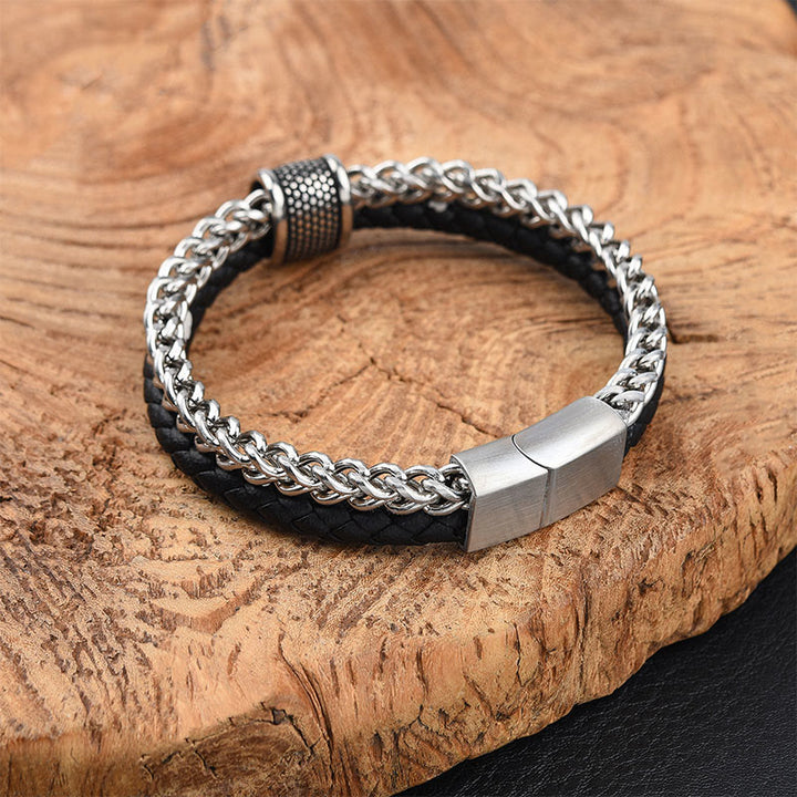 Buddha Stones Leder-Doppelschicht-Armband aus Titanstahl mit magnetischer Schnalle - image 2