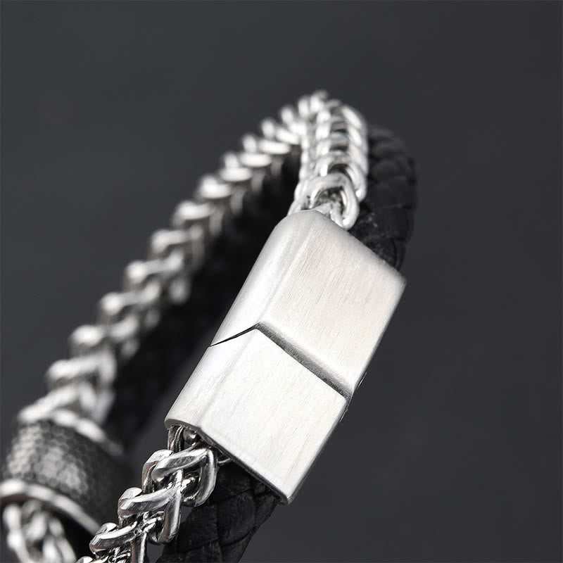 Buddha Stones Leder-Doppelschicht-Armband aus Titanstahl mit magnetischer Schnalle - image 3