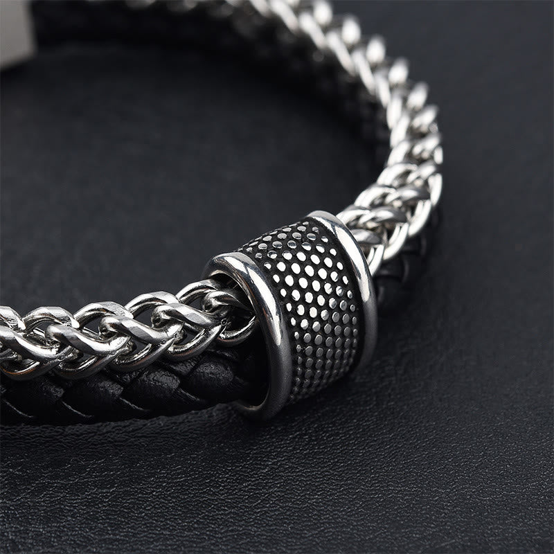 Buddha Stones Leder-Doppelschicht-Armband aus Titanstahl mit magnetischer Schnalle - image 5