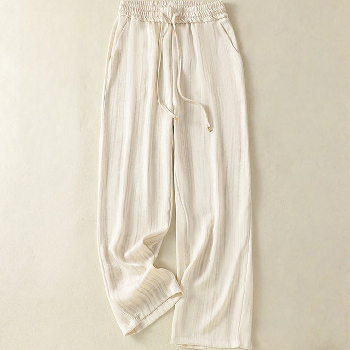 Buddha Stones Künstlerische lässige vertikale Linien Muster Kordelzug Knöchellange Damenhose mit Taschen - Beige - US 8-10, UK/AU 12-14, EU 40-42 (2XL) - image 0