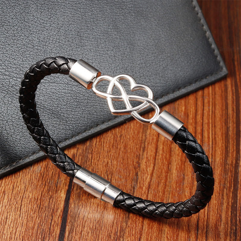 Armband mit Buddha Stones, endloser Knoten, Herz, Leder, Titanstahl, Stärkeschnalle - image 2