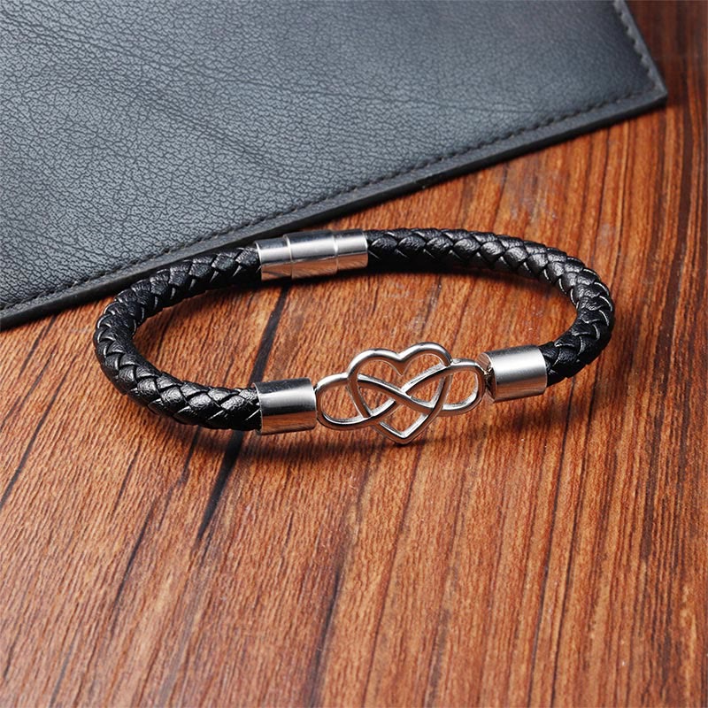 Armband mit Buddha Stones, endloser Knoten, Herz, Leder, Titanstahl, Stärkeschnalle - image 3