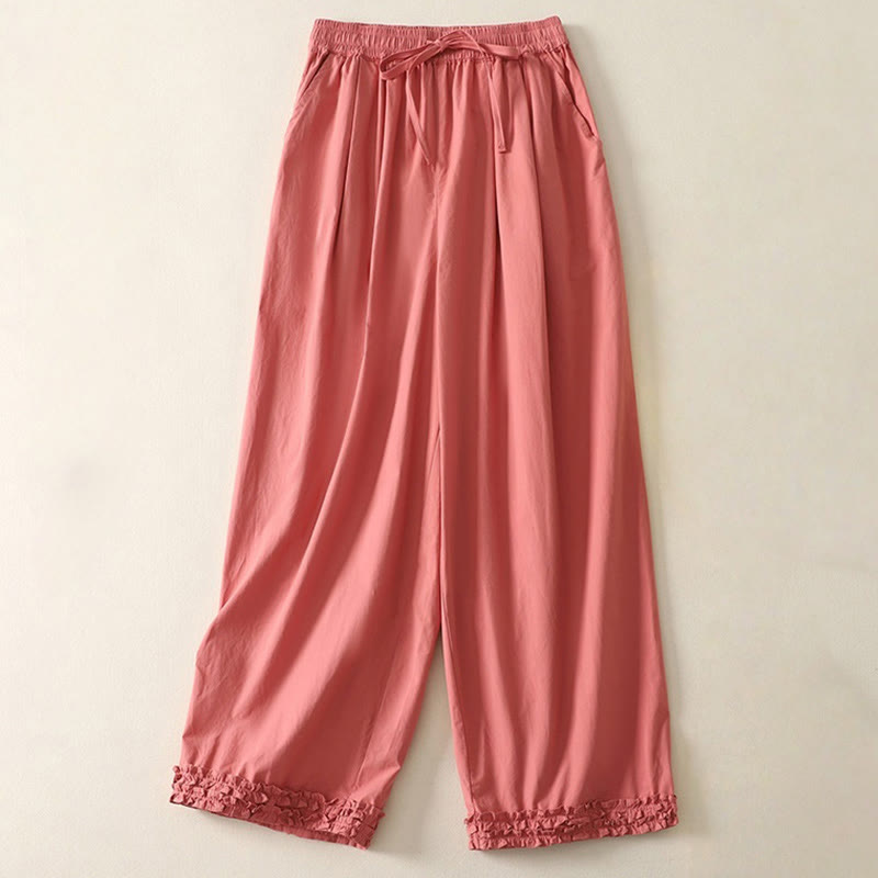 Buddha Stones Lässige Damen-Baumwollhose mit Rüschensaum und Patchwork-Design, Kordelzug, knöchellang, mit Taschen - Tomate - US12, UK/AU16, EU44 (2XL) - image 0