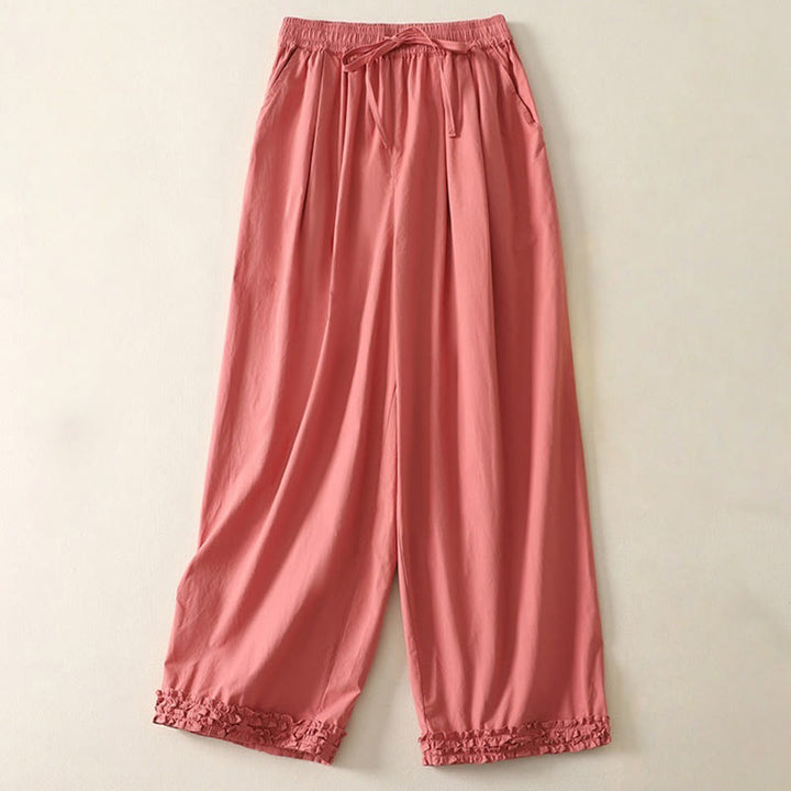 Buddha Stones Lässige Damen-Baumwollhose mit Rüschensaum und Patchwork-Design, Kordelzug, knöchellang, mit Taschen - Tomate - US12, UK/AU16, EU44 (2XL) - image 0