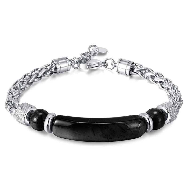 Buddha Stones Tigerauge Schwarzer Obsidian Stein Titanstahl Stärke Schnalle Armband