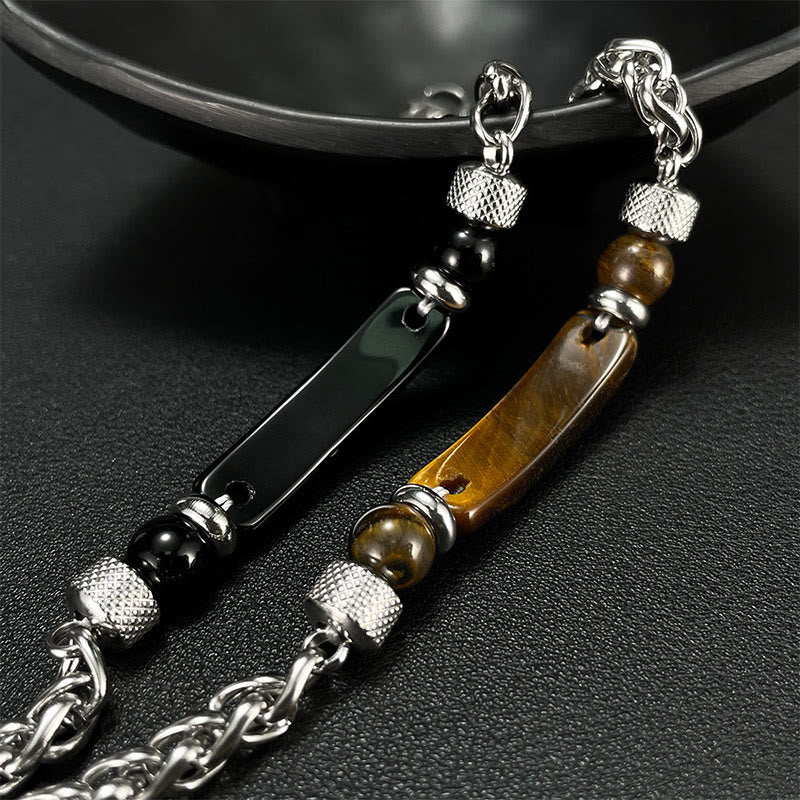 Buddha Stones Tigerauge Schwarzer Obsidian Stein Titanstahl Stärke Schnalle Armband