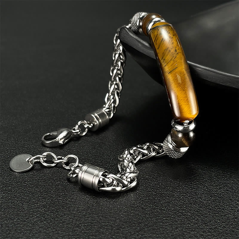 Buddha Stones Tigerauge Schwarzer Obsidian Stein Titanstahl Stärke Schnalle Armband