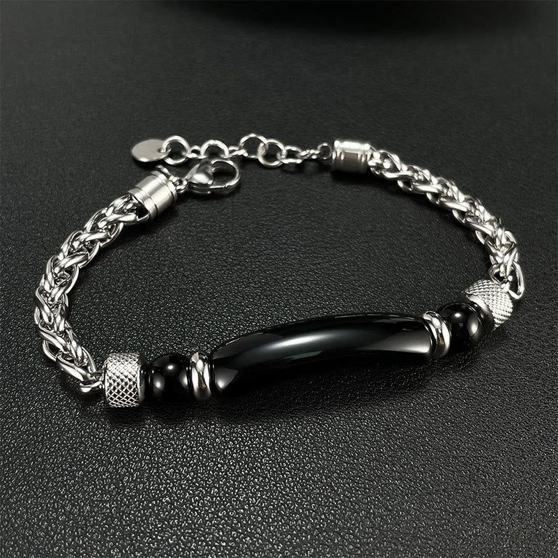 Buddha Stones Tigerauge Schwarzer Obsidian Stein Titanstahl Stärke Schnalle Armband
