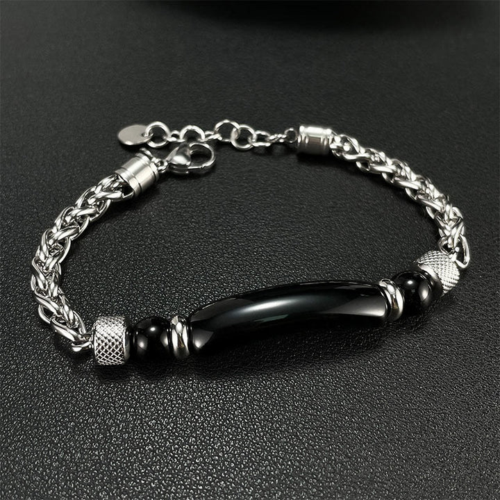 Buddha Stones Tigerauge Schwarzer Obsidian Stein Titanstahl Stärke Schnalle Armband