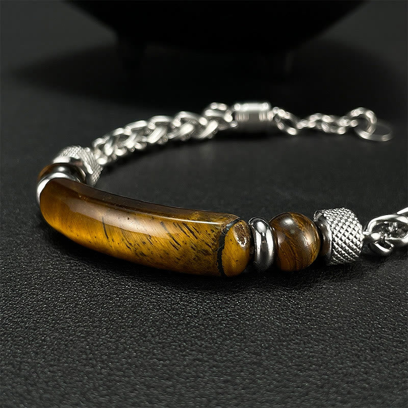 Buddha Stones Tigerauge Schwarzer Obsidian Stein Titanstahl Stärke Schnalle Armband