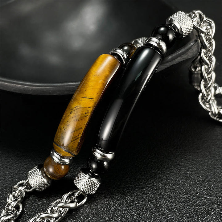 Buddha Stones Tigerauge Schwarzer Obsidian Stein Titanstahl Stärke Schnalle Armband