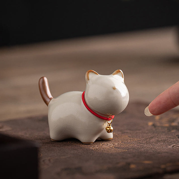 Buddha Stones, Mini-Glückskatze, süße stehende Katze, rotes Seil, Glocke, Keramikfigur, Dekoration - image 4