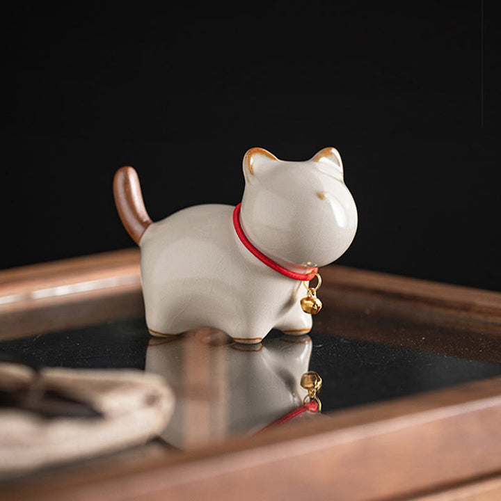 Buddha Stones, Mini-Glückskatze, süße stehende Katze, rotes Seil, Glocke, Keramikfigur, Dekoration - image 6