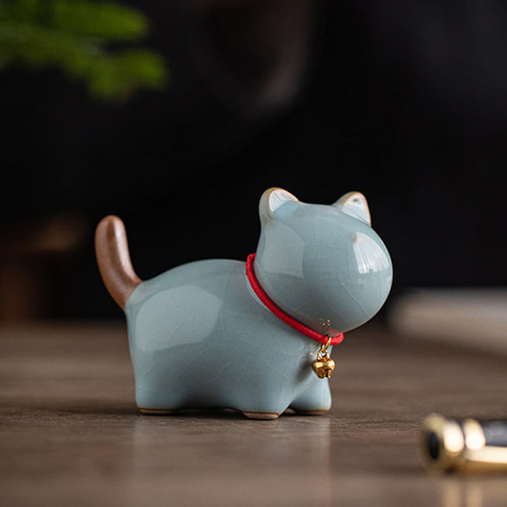 Buddha Stones, Mini-Glückskatze, süße stehende Katze, rotes Seil, Glocke, Keramikfigur, Dekoration - image 17