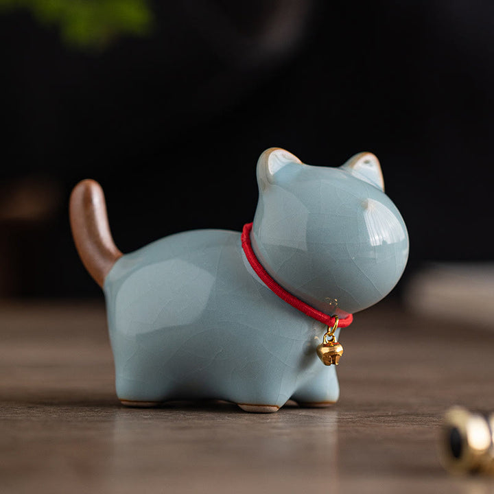 Buddha Stones, Mini-Glückskatze, süße stehende Katze, rotes Seil, Glocke, Keramikfigur, Dekoration - image 15