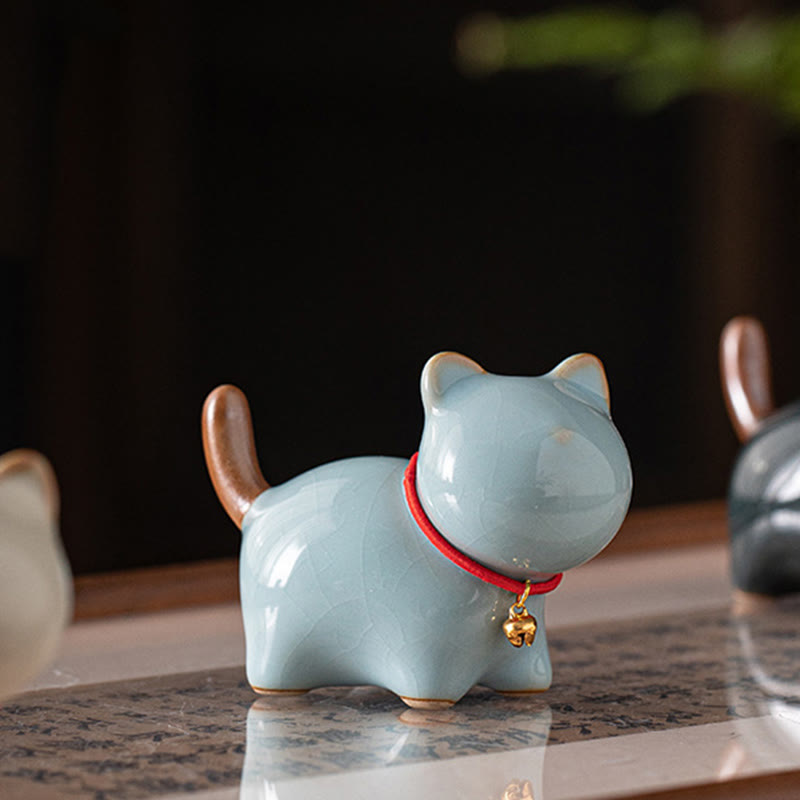 Buddha Stones, Mini-Glückskatze, süße stehende Katze, rotes Seil, Glocke, Keramikfigur, Dekoration - image 16