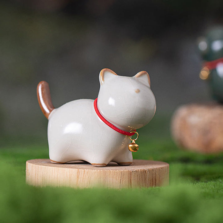 Buddha Stones, Mini-Glückskatze, süße stehende Katze, rotes Seil, Glocke, Keramikfigur, Dekoration - image 3