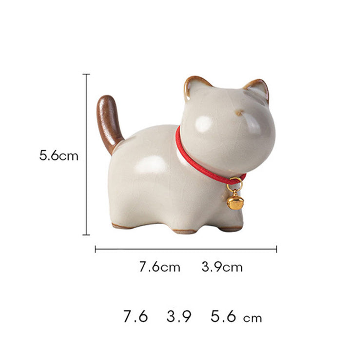Buddha Stones, Mini-Glückskatze, süße stehende Katze, rotes Seil, Glocke, Keramikfigur, Dekoration - image 9
