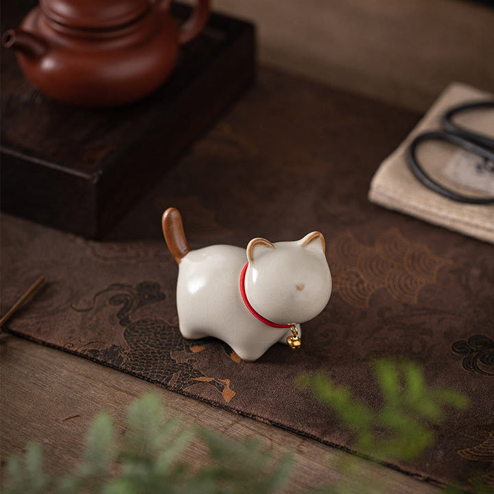 Buddha Stones, Mini-Glückskatze, süße stehende Katze, rotes Seil, Glocke, Keramikfigur, Dekoration - image 8