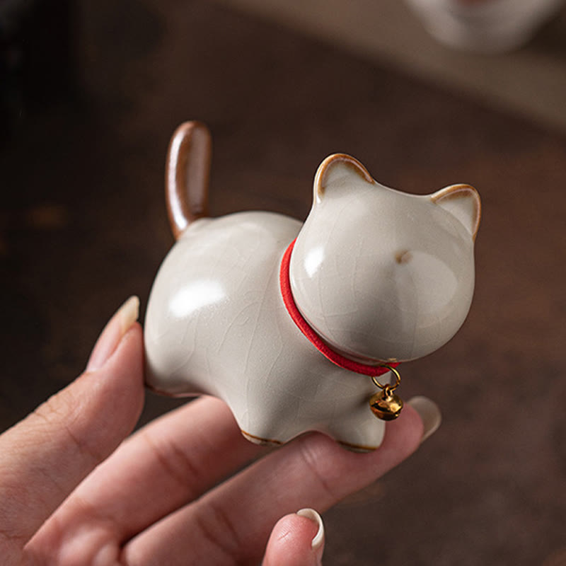 Buddha Stones, Mini-Glückskatze, süße stehende Katze, rotes Seil, Glocke, Keramikfigur, Dekoration - image 7