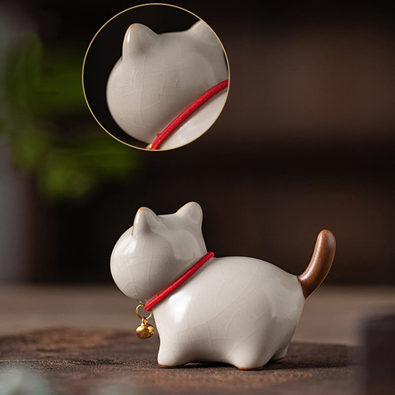 Buddha Stones, Mini-Glückskatze, süße stehende Katze, rotes Seil, Glocke, Keramikfigur, Dekoration - image 10