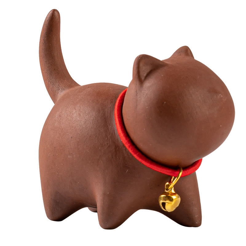 Buddha Stones ​​Mini Schöne Rote Seil Glocke Katze Tee Haustier Lila Ton Figurine Schreibtisch Dekoration - image 6
