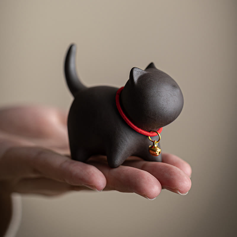 Buddha Stones ​​Mini Schöne Rote Seil Glocke Katze Tee Haustier Lila Ton Figurine Schreibtisch Dekoration - image 9
