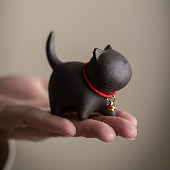 Buddha Stones ​​Mini Schöne Rote Seil Glocke Katze Tee Haustier Lila Ton Figurine Schreibtisch Dekoration - image 9