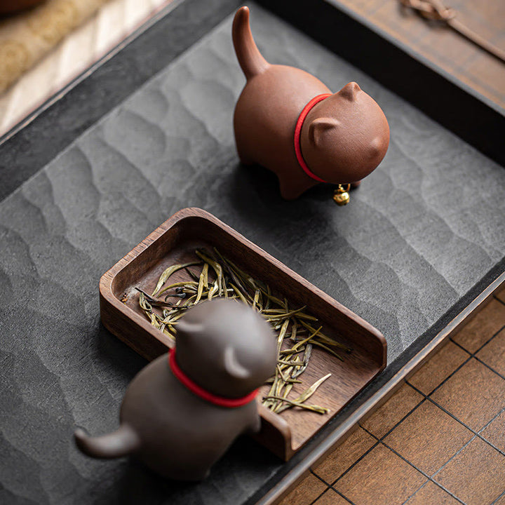 Buddha Stones ​​Mini Schöne Rote Seil Glocke Katze Tee Haustier Lila Ton Figurine Schreibtisch Dekoration - image 11