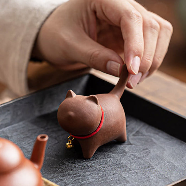 Buddha Stones ​​Mini Schöne Rote Seil Glocke Katze Tee Haustier Lila Ton Figurine Schreibtisch Dekoration - image 3