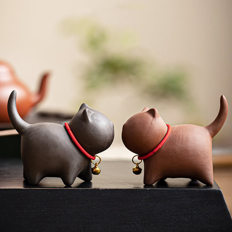 Buddha Stones ​​Mini Schöne Rote Seil Glocke Katze Tee Haustier Lila Ton Figurine Schreibtisch Dekoration - image 12
