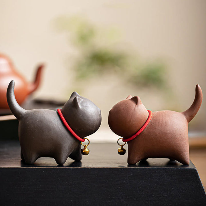 Buddha Stones ​​Mini Schöne Rote Seil Glocke Katze Tee Haustier Lila Ton Figurine Schreibtisch Dekoration - image 12