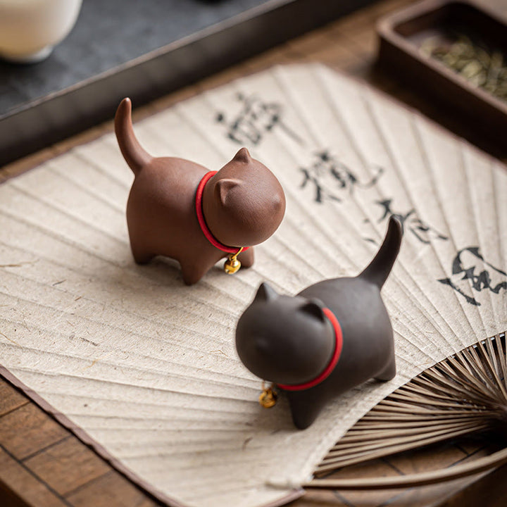 Buddha Stones ​​Mini Schöne Rote Seil Glocke Katze Tee Haustier Lila Ton Figurine Schreibtisch Dekoration - image 1