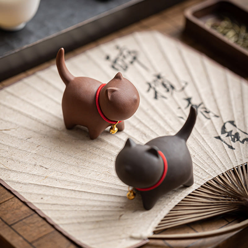 Buddha Stones ​​Mini Schöne Rote Seil Glocke Katze Tee Haustier Lila Ton Figurine Schreibtisch Dekoration - image 1