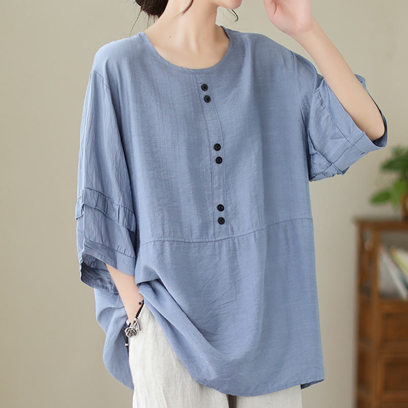 Buddha Stones Lässiges Sommer-T-Shirt aus schlichtem Polyester mit Rundhalsausschnitt für Damen - image 1