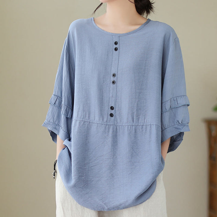 Buddha Stones Lässiges Sommer-T-Shirt aus schlichtem Polyester mit Rundhalsausschnitt für Damen - Kornblumenblau - US14, UK/AU18, EU46 (2XL) - image 0