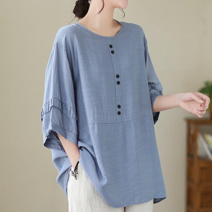 Buddha Stones Lässiges Sommer-T-Shirt aus schlichtem Polyester mit Rundhalsausschnitt für Damen - image 2