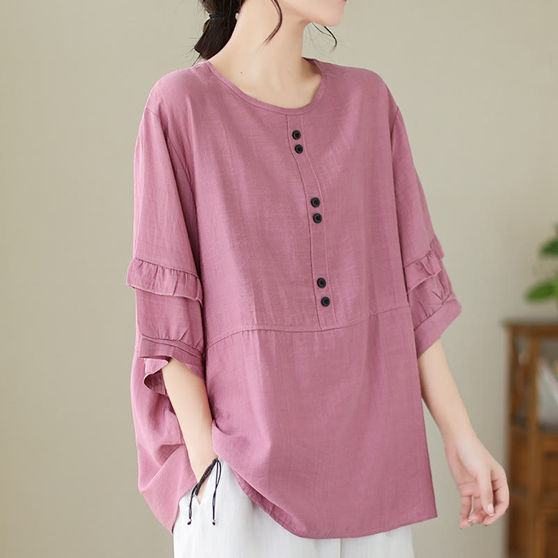 Buddha Stones Lässiges Sommer-T-Shirt aus schlichtem Polyester mit Rundhalsausschnitt für Damen - Knallpink - US14, UK/AU18, EU46 (2XL) - image 6