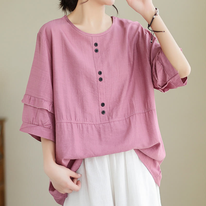 Buddha Stones Lässiges Sommer-T-Shirt aus schlichtem Polyester mit Rundhalsausschnitt für Damen - image 14