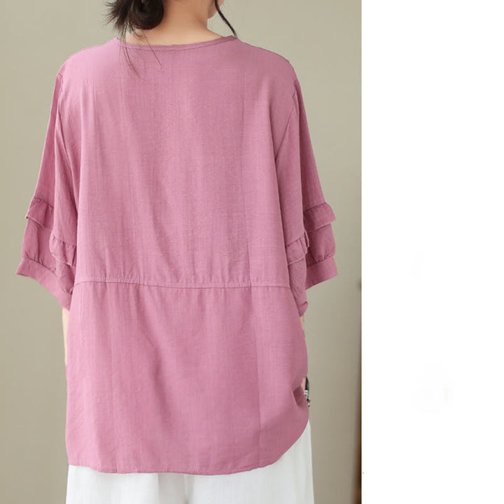 Buddha Stones Lässiges Sommer-T-Shirt aus schlichtem Polyester mit Rundhalsausschnitt für Damen - image 13