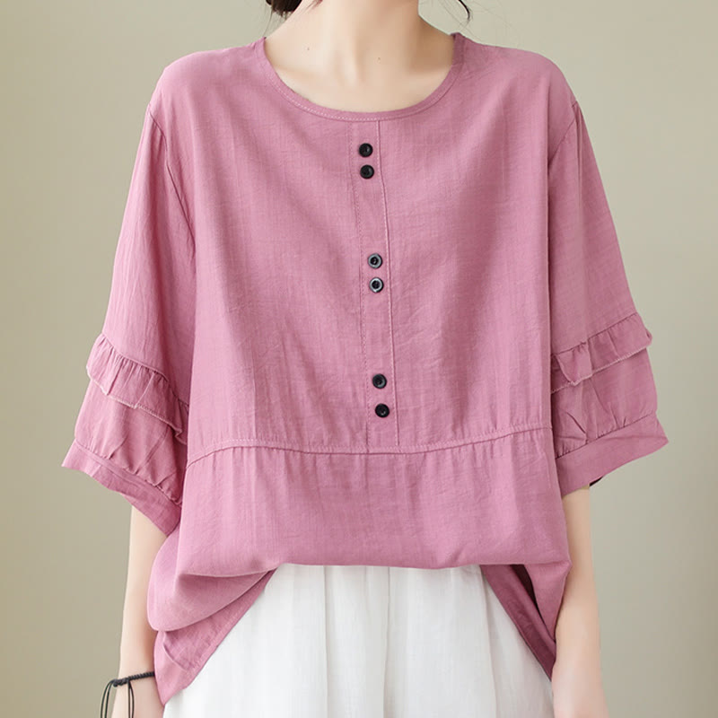 Buddha Stones Lässiges Sommer-T-Shirt aus schlichtem Polyester mit Rundhalsausschnitt für Damen - image 9