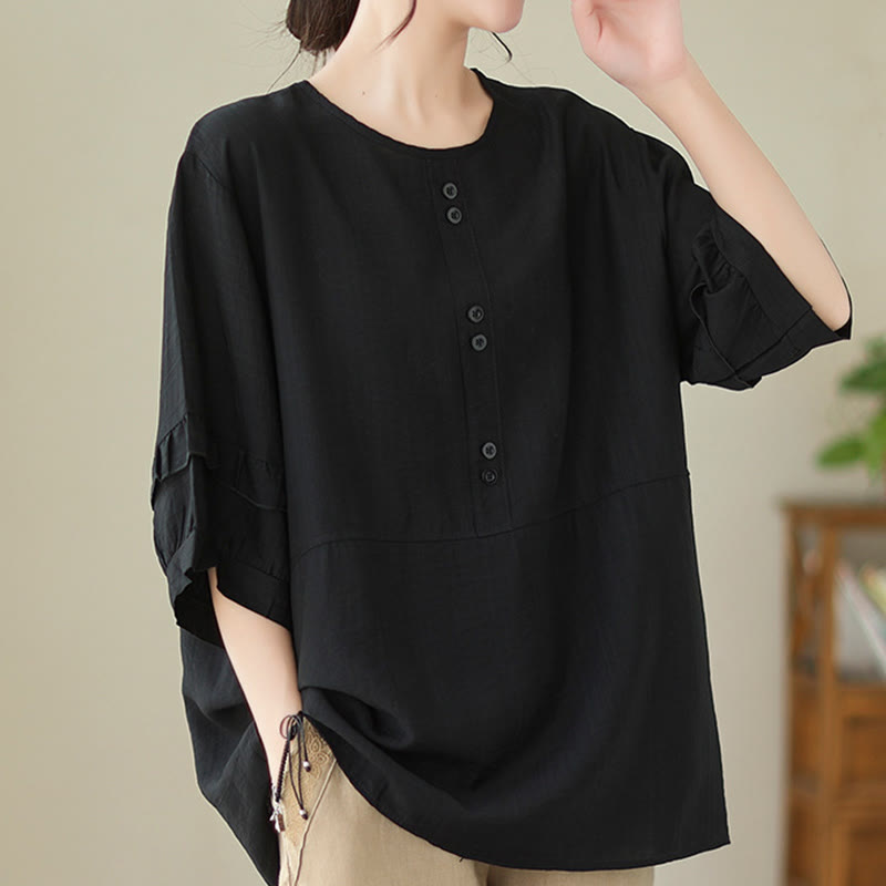 Buddha Stones Lässiges Sommer-T-Shirt aus schlichtem Polyester mit Rundhalsausschnitt für Damen - image 18