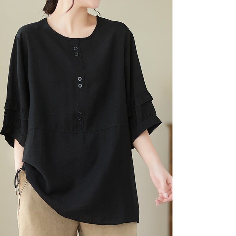 Buddha Stones Lässiges Sommer-T-Shirt aus schlichtem Polyester mit Rundhalsausschnitt für Damen - image 21