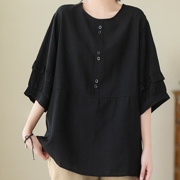 Buddha Stones Lässiges Sommer-T-Shirt aus schlichtem Polyester mit Rundhalsausschnitt für Damen - Schwarz - US14， UK/AU18，EU46 (2XL) - image 16