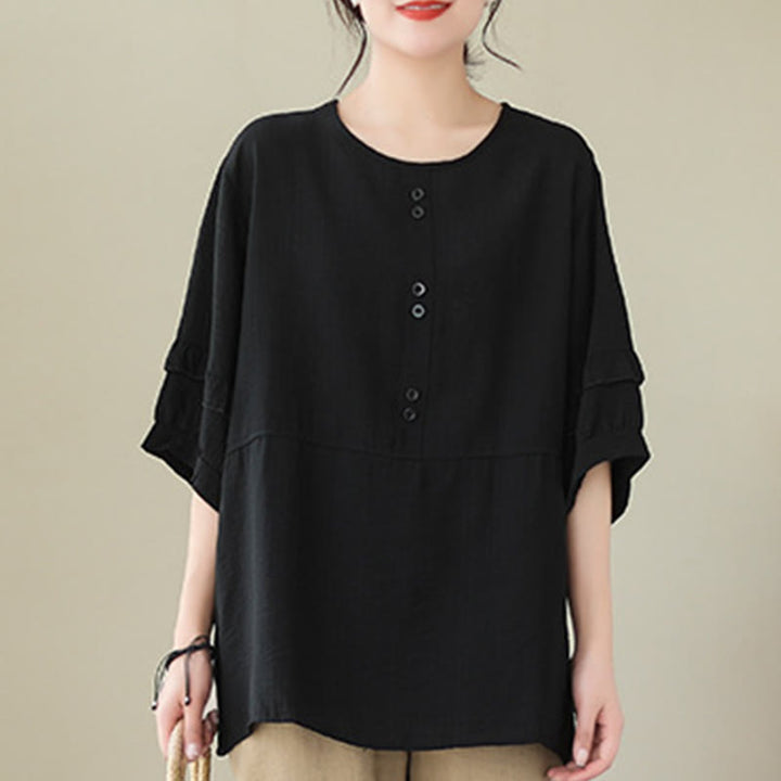Buddha Stones Lässiges Sommer-T-Shirt aus schlichtem Polyester mit Rundhalsausschnitt für Damen - image 17