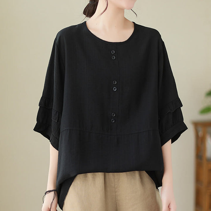 Buddha Stones Lässiges Sommer-T-Shirt aus schlichtem Polyester mit Rundhalsausschnitt für Damen - image 20