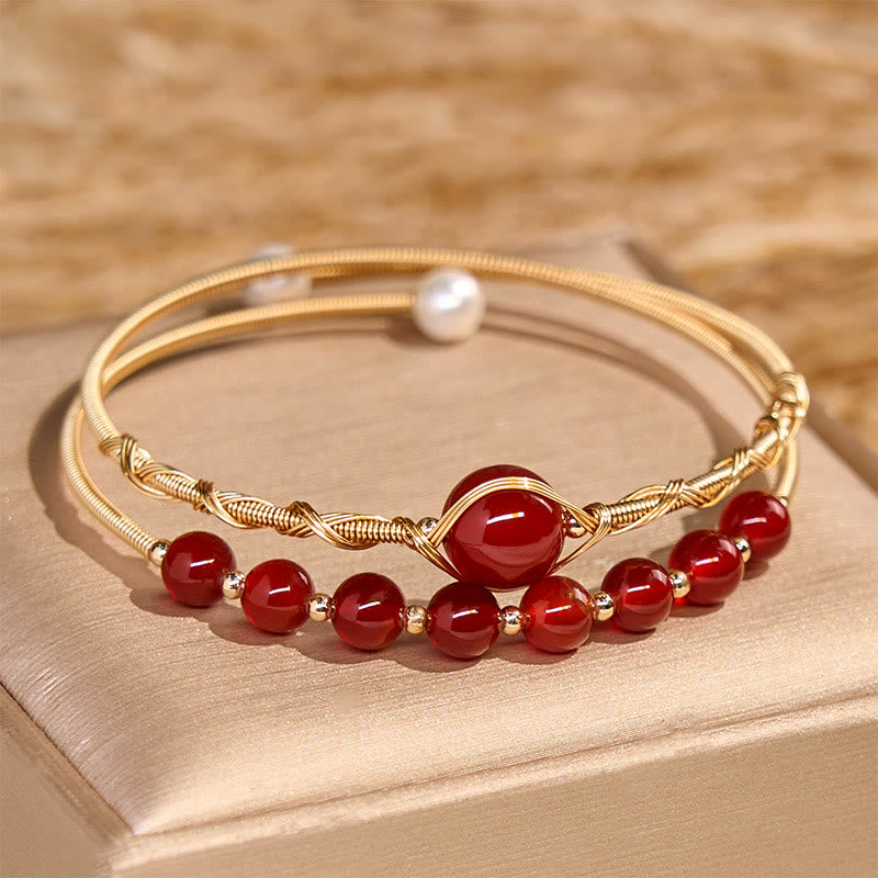 Buddha Stones 14 Karat Gold gefüllt Kupfer natürliche rote Achatperlen Vertrauen Metall Manschette Armband Armreif - Roter Achat (Handgelenkumfang 14–16 cm) - image 1