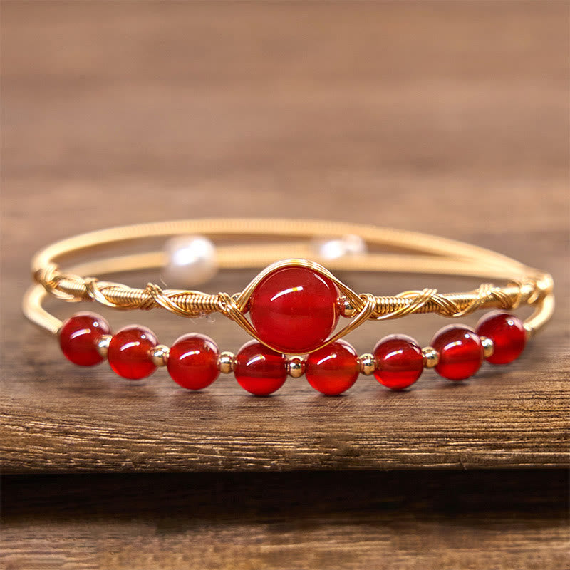 Buddha Stones 14 Karat Gold gefüllt Kupfer natürliche rote Achatperlen Vertrauen Metall Manschette Armband Armreif - image 2